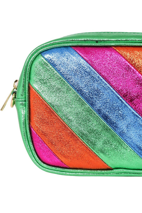 Sarta Pelle Beau Green Rainbow Metallic Italian Leather Crossbody Bag