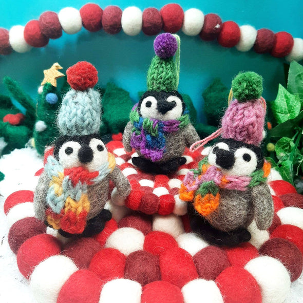 Felt So Good - Handmade Felt Frosty Penguins Hanging Christmas Decorations