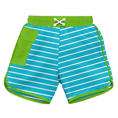 Green Sprouts Aqua Stripe Board Shorts with Swim Nappy