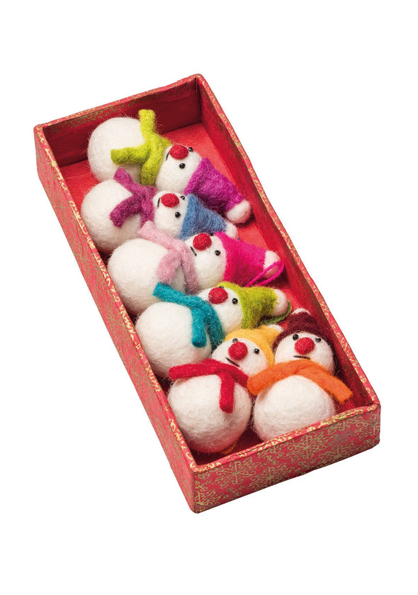 Namaste - Set of 6 Mini Hanging Felt Snowmen Decorations