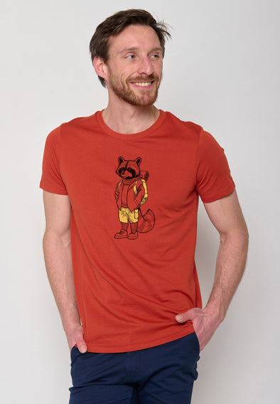 Greenbomb Animal Raccoon Hike Clay Red T-Shirt