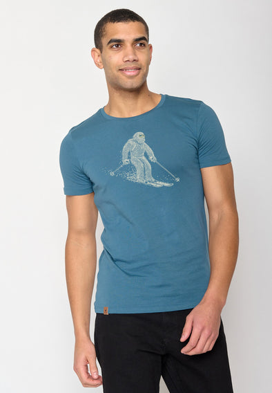 Greenbomb Animal Yeti Ski Blue Stone Guide T-shirt