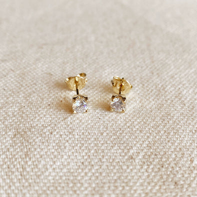 GoldFi - 18k Gold Filled Prong 4mm Cubic Zirconia Stud Earrings