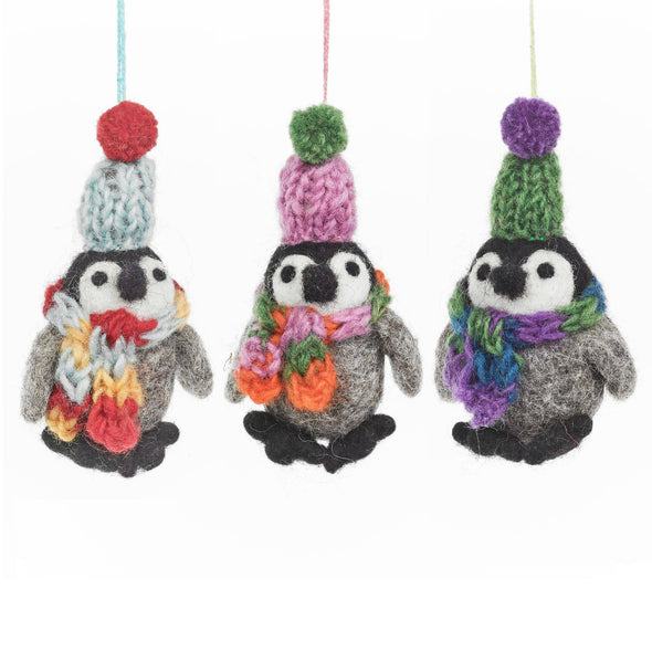 Felt So Good - Handmade Felt Frosty Penguins Hanging Christmas Decorations
