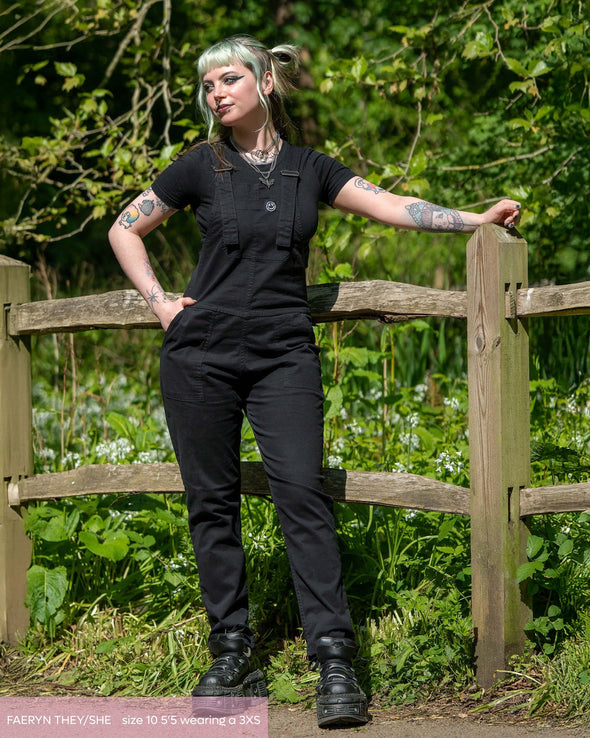 Rebel Romance Jet Black Stretch Twill Dungarees