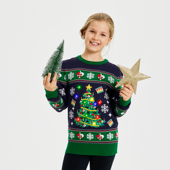 Happy Seasons - Christmas tree navy Christmas sweater - child.