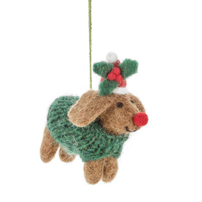 Felt So Good - Handmade Felt Rudolph Dachshund Dog Hanging Christmas Decor