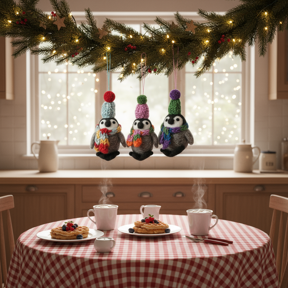 Felt So Good - Handmade Felt Frosty Penguins Hanging Christmas Decorations