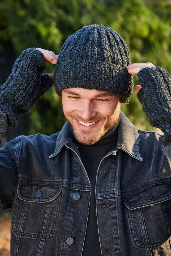 Pachamama Men's Charcoal Shetland Roll Back Beanie