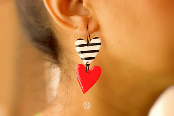 Naoi Double Heart Statement Drop Earrings