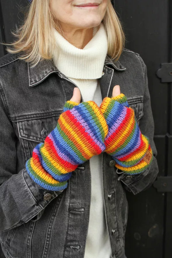 Pachamama Rainbow Fleece Lined Hand and Wrist Warmers