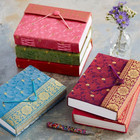 Paper High Red Handmade Sari Fabric Covered Journal