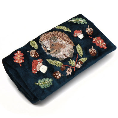 POM Dark Teal and Hedgehog Embroidered Jewellery Roll