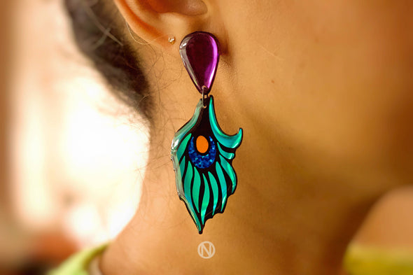 Naoi - Peacock Statement Earrings - Handmade to Order