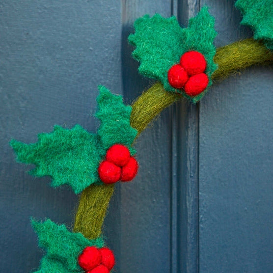 Paper High Felt Holly Christmas Wreath