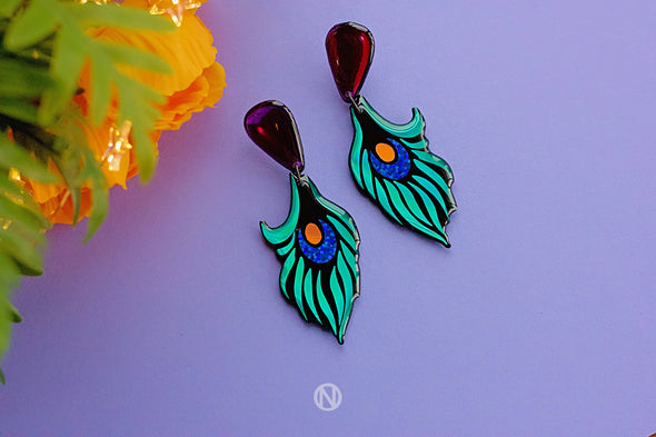 Naoi - Peacock Statement Earrings - Handmade to Order