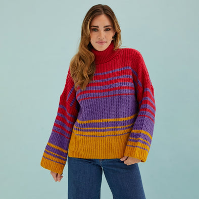 Cara & The Sky Megan Roll Neck Stripe Jumper