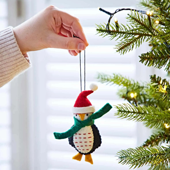 Paper High Felt Penguin In Santa Hat Decoration