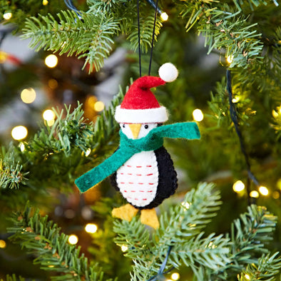 Paper High Felt Penguin In Santa Hat Decoration