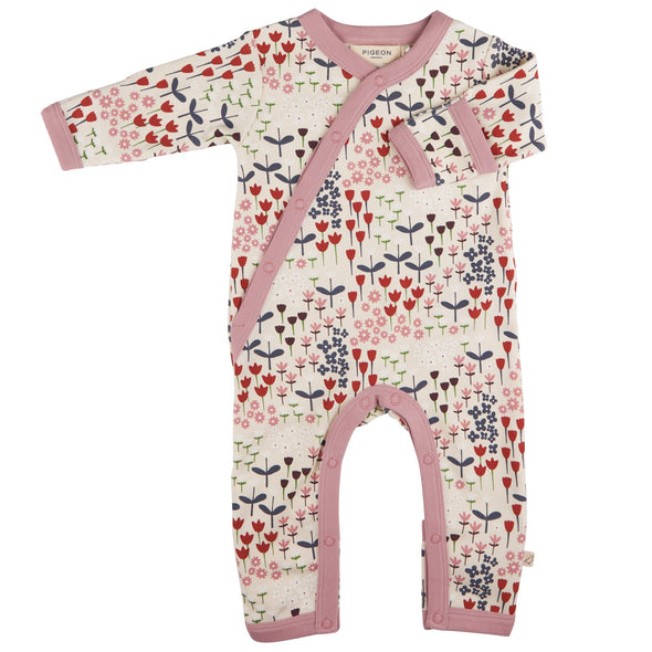 Pigeon Organics Ivory Meadow Kimono Style Sleepsuit