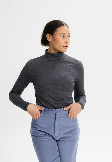 Mela Anchal Anthracite Melange Organic Cotton Turtleneck Top