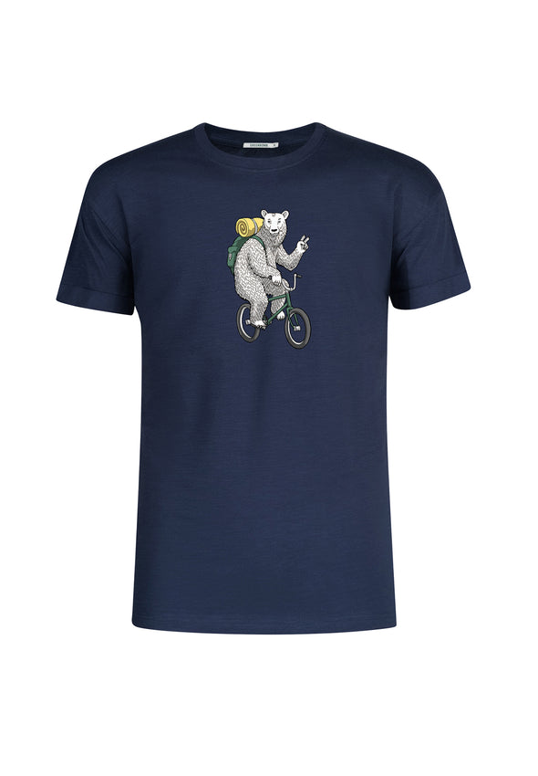 Greenbomb Animal Bear Bike Roll Navy T-shirt