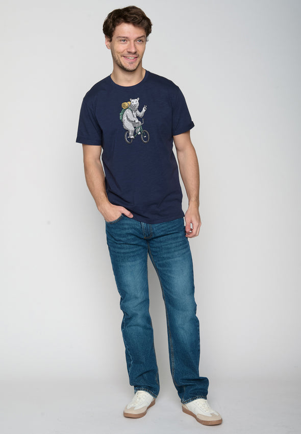 Greenbomb Animal Bear Bike Roll Navy T-shirt