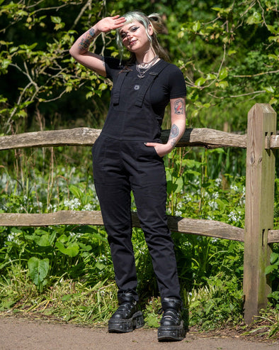 Rebel Romance Jet Black Stretch Twill Dungarees