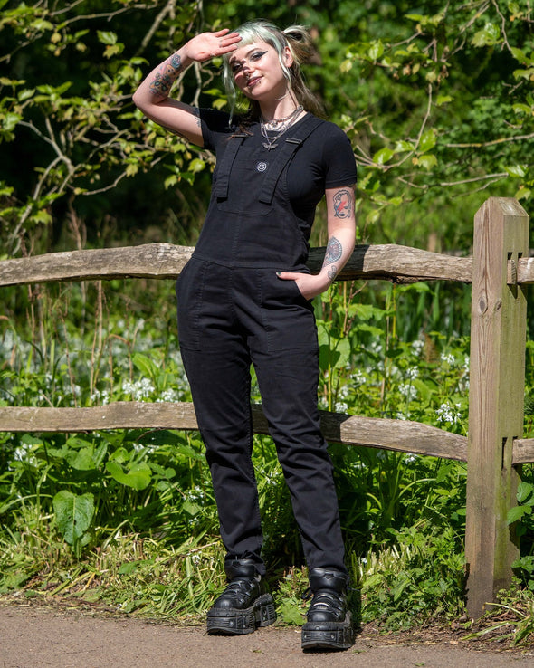 Rebel Romance Jet Black Stretch Twill Dungarees