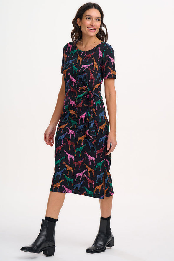 Sugarhill Brighton Black Giraffe Spots Emersyn Organic Cotton Jersey Midi Dress