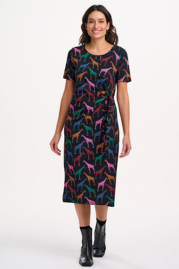 Sugarhill Brighton Black Giraffe Spots Emersyn Organic Cotton Jersey Midi Dress