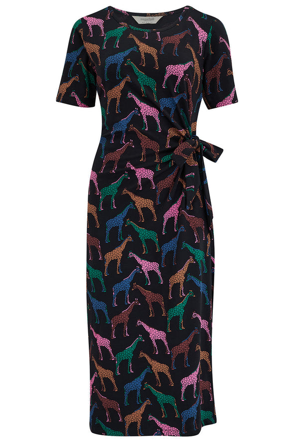 Sugarhill Brighton Black Giraffe Spots Emersyn Organic Cotton Jersey Midi Dress