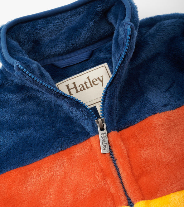 Hatley Koi Orange Colourblock Fuzzy Fleece Zip Up