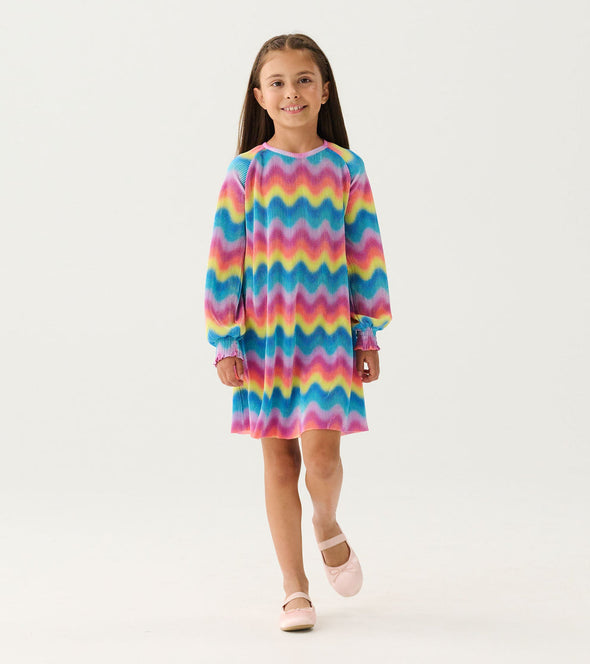 Hatley Rainbow Wave A-Line Pleat Dress