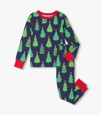 Hatley Navy Bottle Brush Trees Stretch Organic Cotton Pyjamas