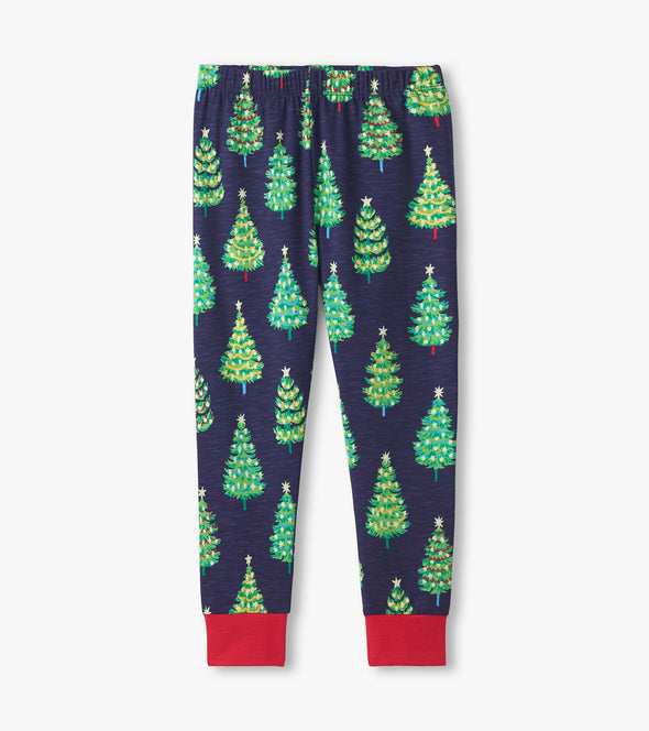 Hatley Navy Bottle Brush Trees Stretch Organic Cotton Pyjamas