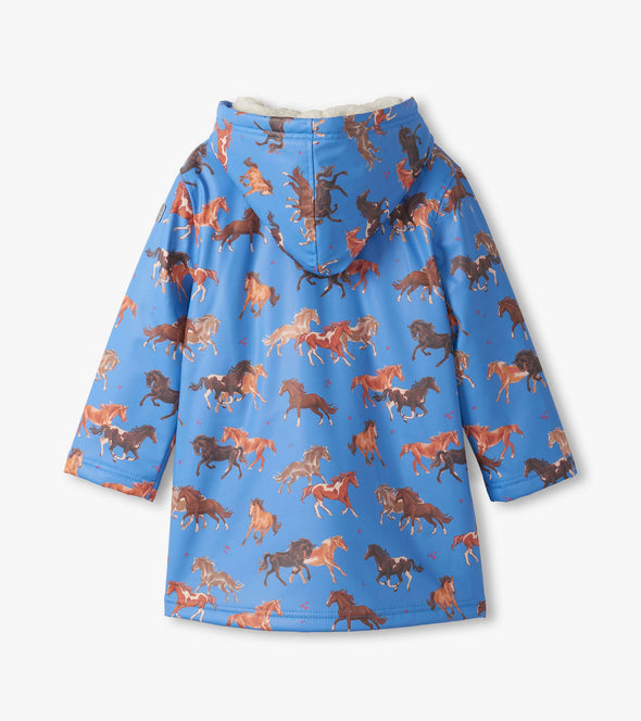Hatley Tinsel Horses Sherpa Lined Raincoat
