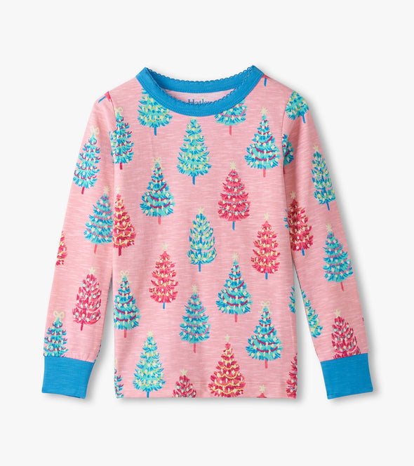 Hatley Pink Bottle Brush Trees Stretch Organic Cotton Pyjamas
