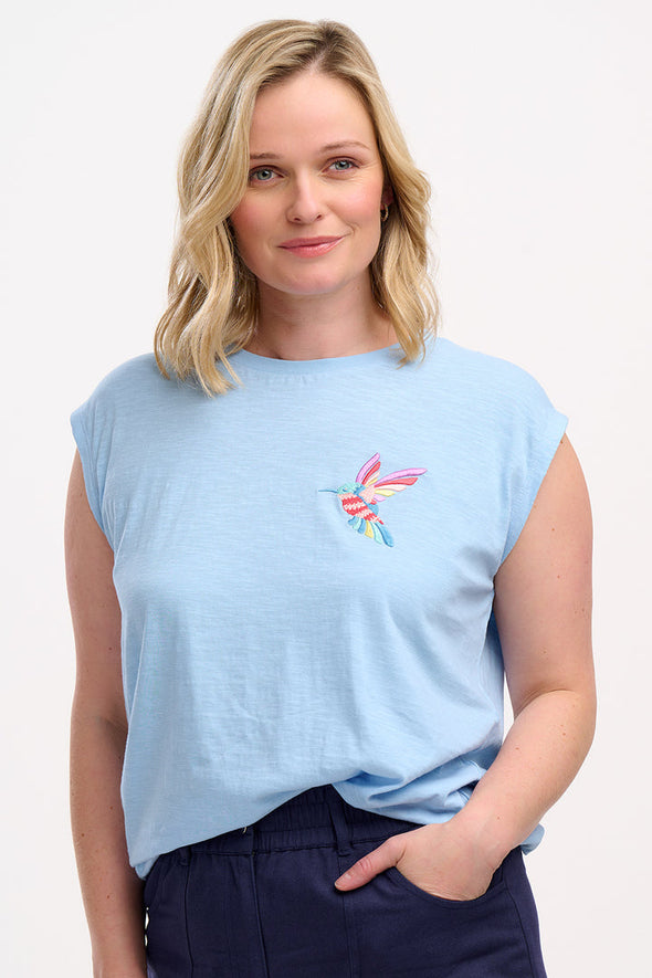 Sugarhill Brighton Chrissy Pale Blue Tropical Hummingbird T-shirt
