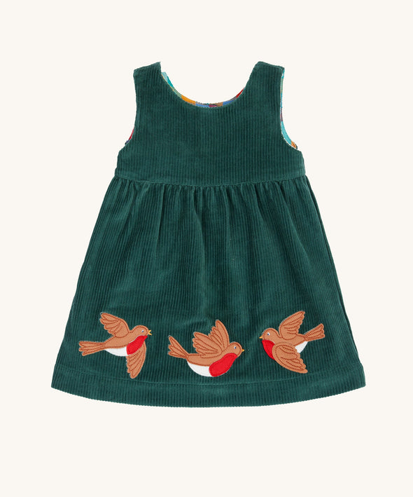 Frugi Rosalie Reversible Dress Holly Green/Rainbow Check