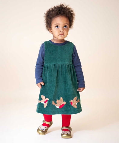 Frugi Rosalie Reversible Dress Holly Green/Rainbow Check