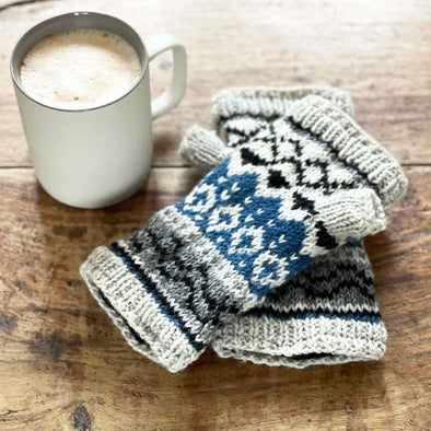 Paper High Natural, Black & Blue Fairisle Handwarmers