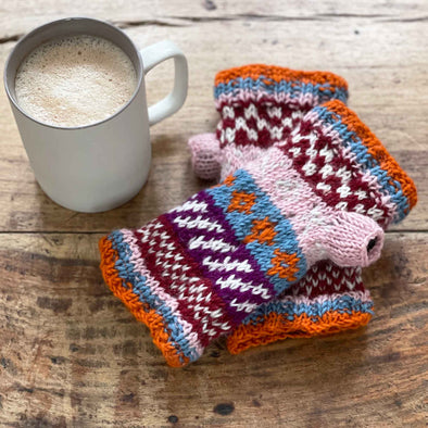 Paper High Orange, Blue & Pink Fairisle Handwarmers