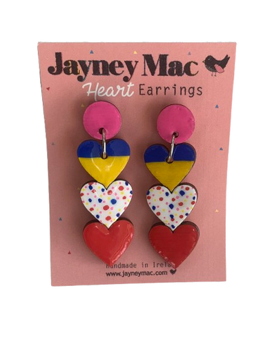 Jayney Mac Red/Pink Hearts Wooden Earrings