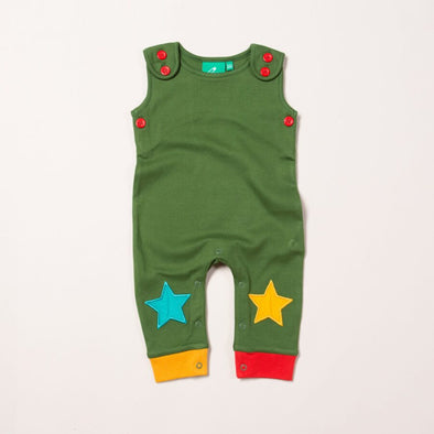 Little Green Radicals Woodland Green Star Knee Patch Dungarees