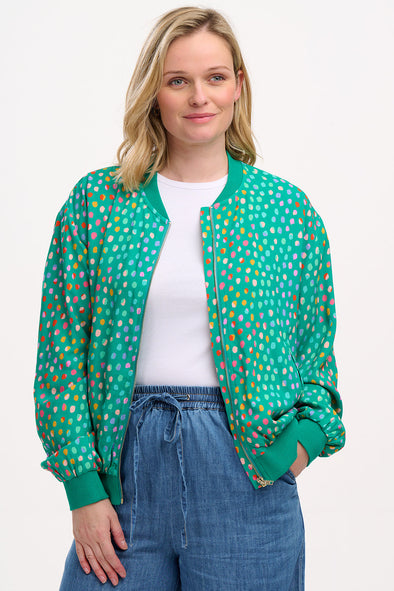 Sugarhill Brighton Green Rainbow Pebbles Bobbi Bomber Jacket