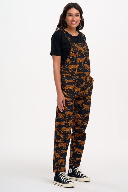 Sugarhill Brighton Black Large Leopards Beau Dungarees