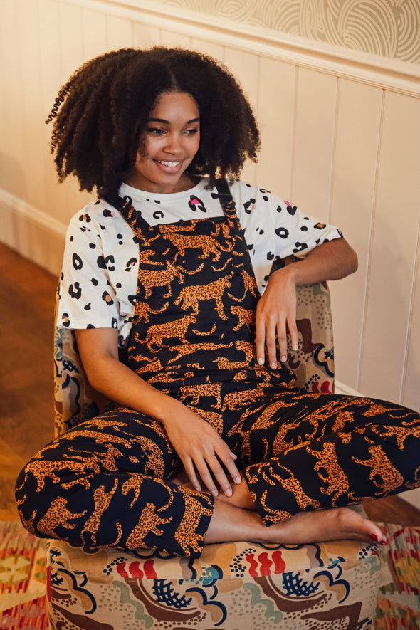 Sugarhill Brighton Black Large Leopards Beau Dungarees