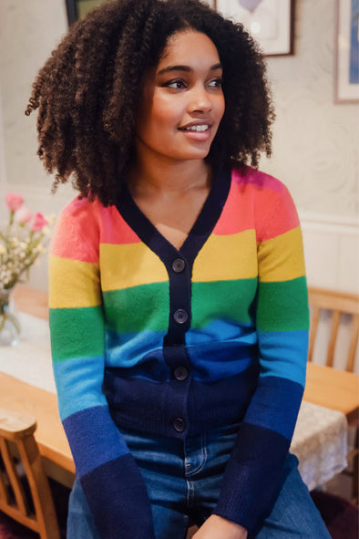 Sugarhill Brighton Rainbow Stripes Izzy Cardigan