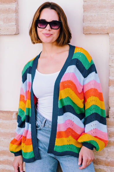 Sugarhill Brighton Multi Rainbow Waves Bella Cardigan